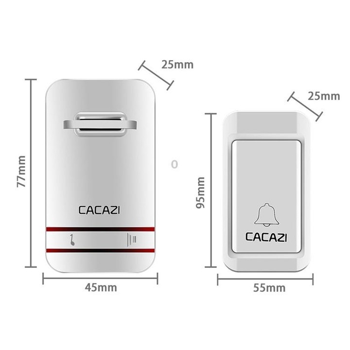 CACAZI V027G One Button Three Receivers Self-Powered Wireless Home Kinetic Electronic Doorbell, US Plug
