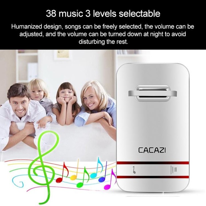 CACAZI V027G One Button Three Receivers Self-Powered Wireless Home Kinetic Electronic Doorbell, US Plug