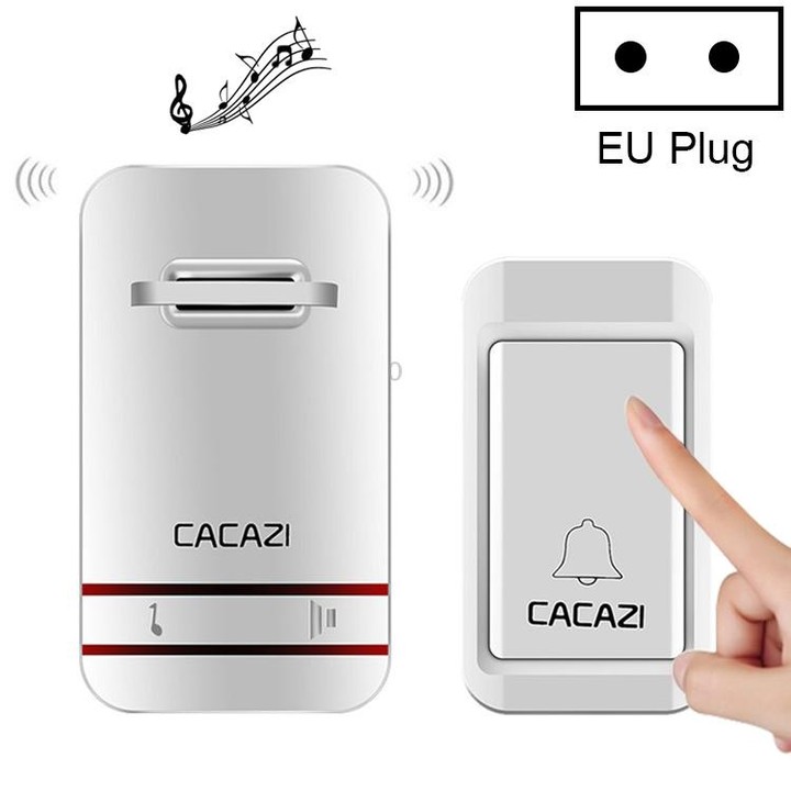 CACAZI V027G One Button One Receivers Self-Powered Wireless Home Kinetic Electronic Doorbell, EU Plug