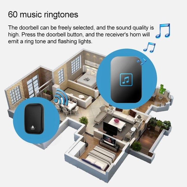 CACAZI FA86 Self-Powered Smart Home Wireless Doorbell, UK Plug(Black)