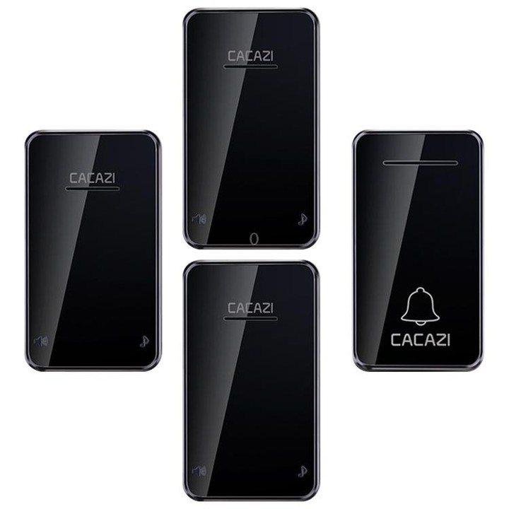 CACAZI FA8 One Button Three Receivers Self-Powered Smart Home Wireless Doorbell, EU Plug(Black)