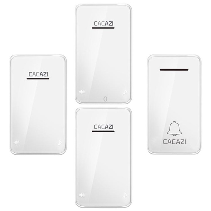 CACAZI FA8 One Button Three Receivers Self-Powered Smart Home Wireless Doorbell, EU Plug(White)