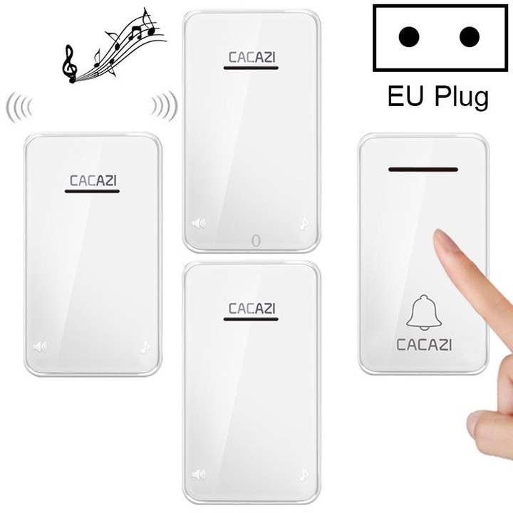 CACAZI FA8 One Button Three Receivers Self-Powered Smart Home Wireless Doorbell, EU Plug(White)