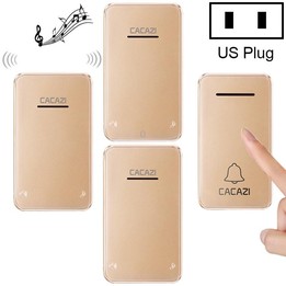 CACAZI FA8 One Button Three Receivers Self-Powered Smart Home Wireless Doorbell, US Plug(Gold)