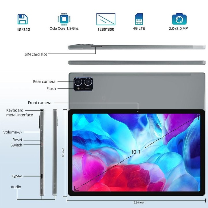 G16 4G Phone Call Tablet PC, 10.1 inch, 4GB+32GB, Android 8.0 MTK6750 Octa Core 1.8GHz, Dual SIM, Support GPS, OTG, WiFi, BT (Bl