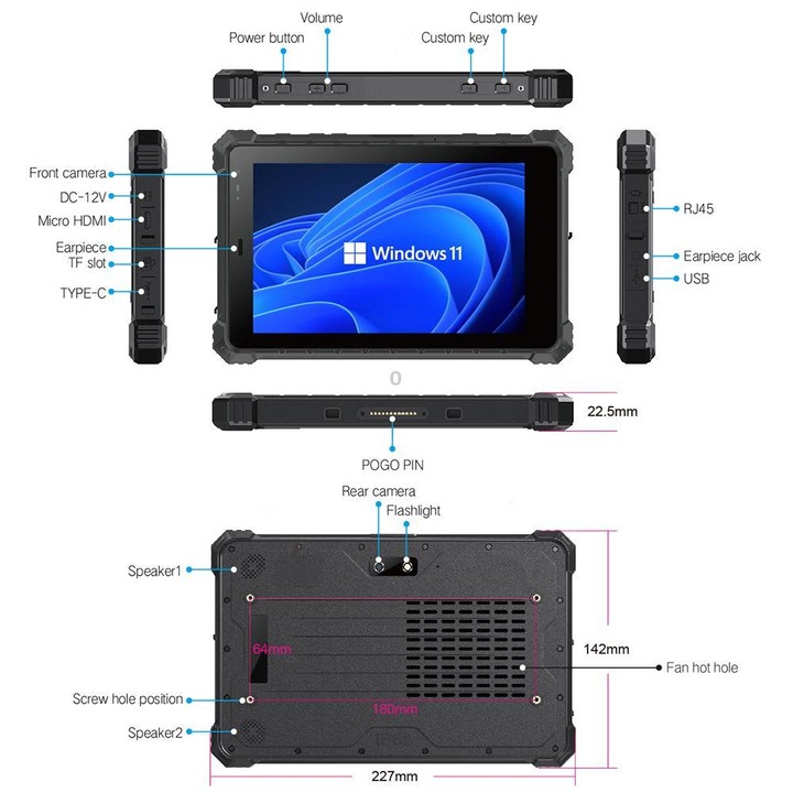 CENAVA W80Y IP68 Rugged Tablet PC, 8GB+128GB, 8 inch Windows 11 Intel Core i5-10210Y Quad Core, US Plug