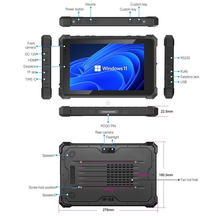 CENAVA W10Y IP68 Rugged Tablet PC, 8GB+128GB, 10.1 inch Windows 11 Intel Core i5-10210Y Quad Core, US Plug