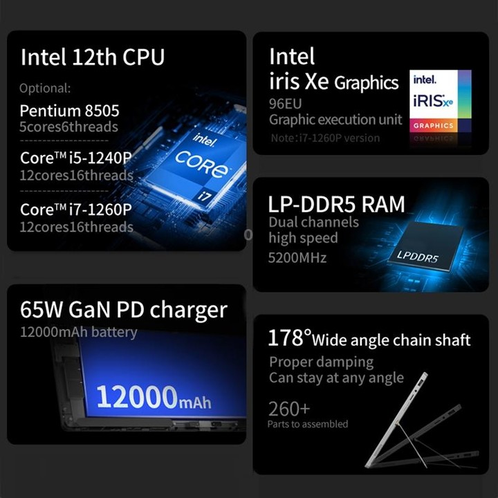 ONE-NETBOOK T1 2 in 1 Tablet PC, 13 inch, 8GB+512GB, Windows 11 Intel Pentium Gold 8505, Turbo Max 4.4GHz, with Keyboard, Suppor