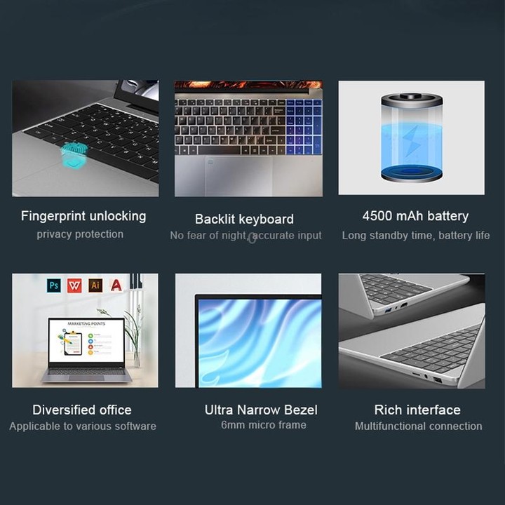 H15 15.6 inch Ultrathin Laptop, 16GB+512GB, Windows 11 Intel Processor N95 Quad Core, US Plug (Silver)