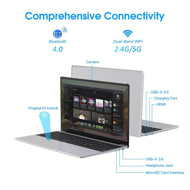 N5095 15.6 inch Laptop, 8GB+256GB, Windows 11 Intel Celeron N5095 Quad Core, Support Fingerprint Unlock, AU Plug (Silver)