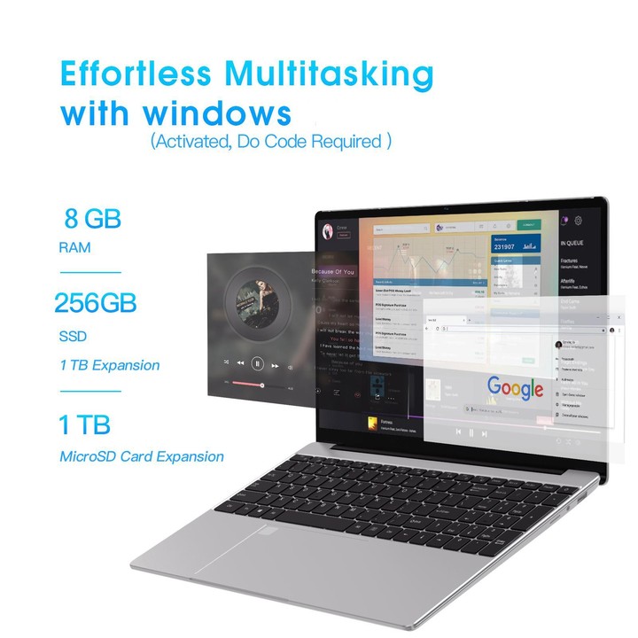 N5095 15.6 inch Laptop, 8GB+256GB, Windows 11 Intel Celeron N5095 Quad Core, Support Fingerprint Unlock, UK Plug (Silver)