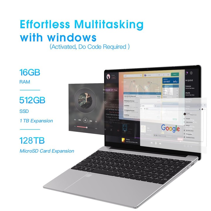 N5095 15.6 inch Laptop, 16GB+512GB, Windows 11 Intel Celeron N5095 Quad Core, Support Fingerprint Unlock, UK Plug (Silver)
