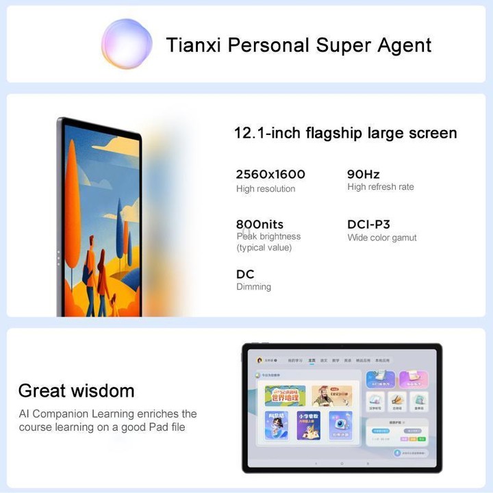 Lenovo Xiaoxin Pad 12.1 inch 2025 WiFi Tablet, 8GB+256GB, MediaTek Dimensity 6400 Octa Core,US Plug (Grey)
