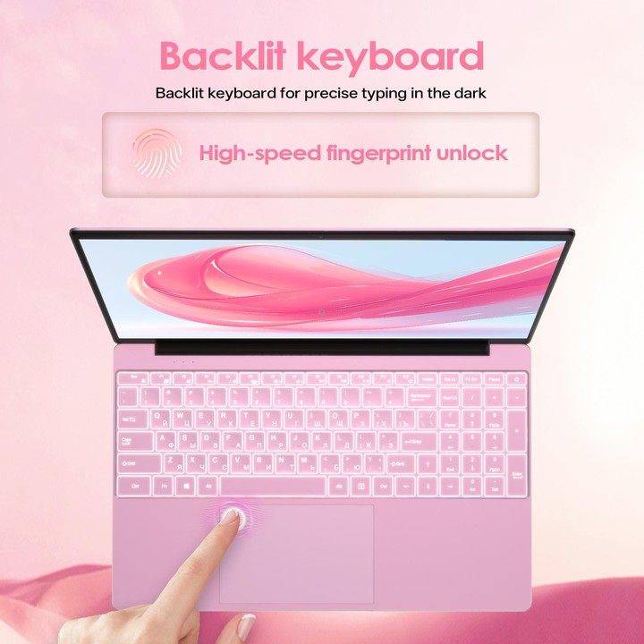 GXMO T152J 15.6 inch Laptop, No Memory, Windows 11 Pro Intel Celeron N5100 Quad Core, Support Fingerprint Unlock, US Plug (Pink)