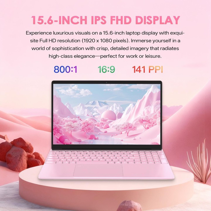 GXMO T152J 15.6 inch Laptop, No Memory, Windows 11 Pro Intel Celeron N5100 Quad Core, Support Fingerprint Unlock, US Plug (Pink)