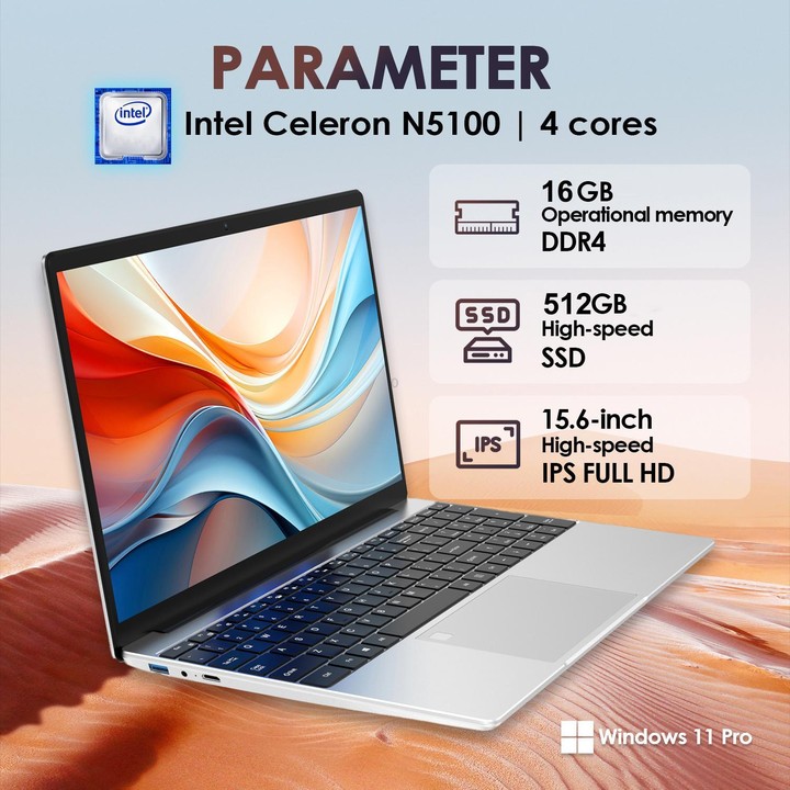 GXMO T152J 15.6 inch Laptop, 16GB+512GB, Windows 11 Pro Intel Celeron N5100 Quad Core, Support Fingerprint Unlock, UK Plug (Grey