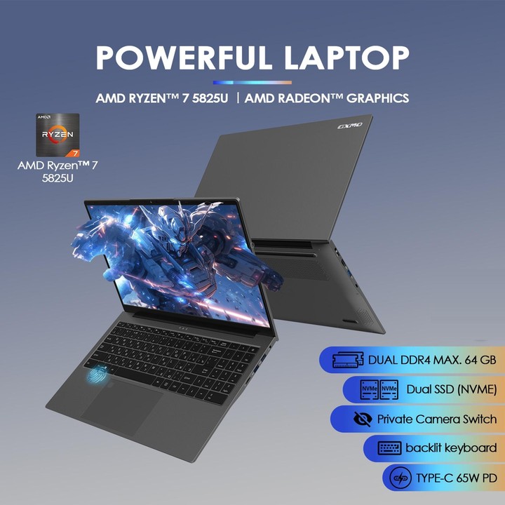 GXMO G156 15.6 inch Laptop, 32GB+1TB, Windows 11 AMD Ryzen 7 5825U Octa Core, Support Fingerprint Unlock, AU Plug