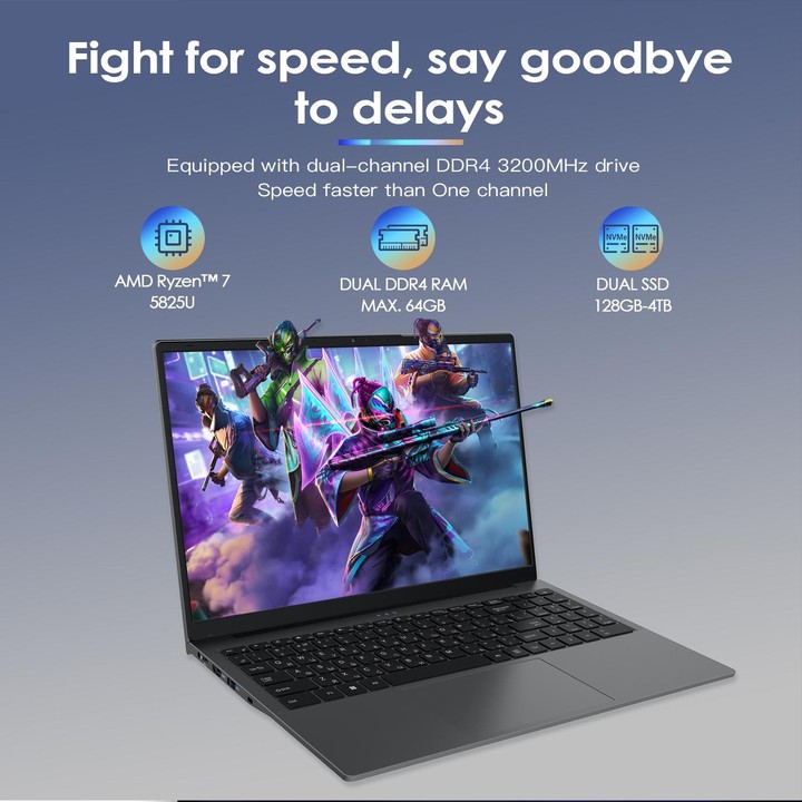 GXMO G156 15.6 inch Laptop, 32GB+1TB, Windows 11 AMD Ryzen 7 5825U Octa Core, Support Fingerprint Unlock, EU Plug