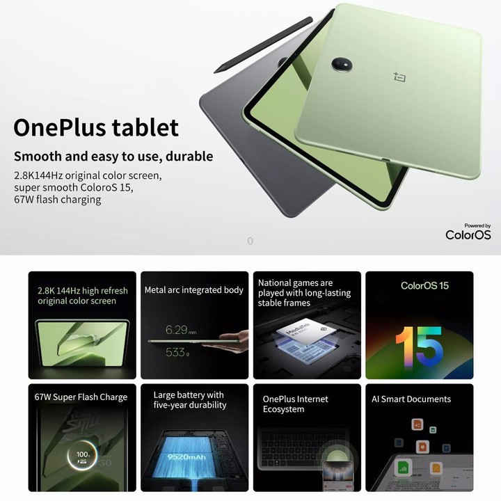 OnePlus Pad 11.61 inch Tablet PC, 12GB+512GB, ColorOS 15.0 Dimensity 8350 Octa Core (Green)