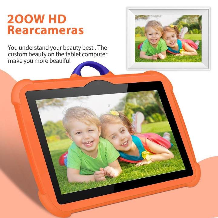 BDF C8 7 inch WiFi Kids Tablet PC with Silicone Case, 4GB+64GB, Android 13.0 MTK6735 Quad Core CPU, US Plug (Orange)