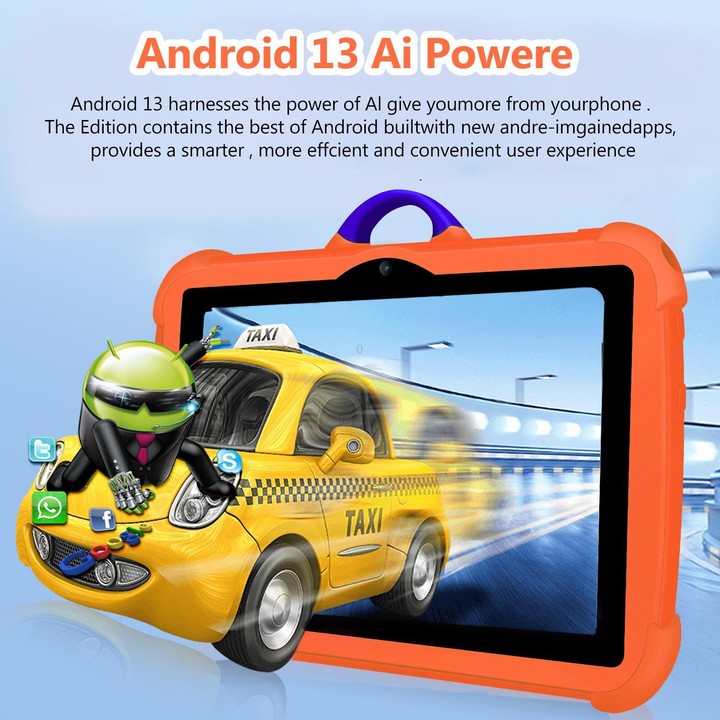 BDF C8 7 inch WiFi Kids Tablet PC with Silicone Case, 4GB+64GB, Android 13.0 MTK6735 Quad Core CPU, US Plug (Orange)