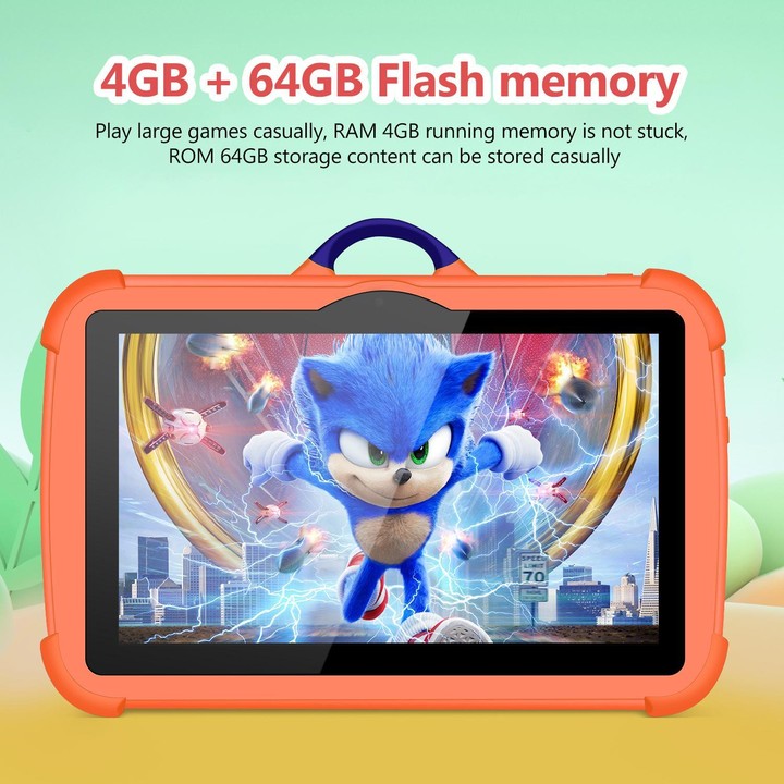 BDF C8 7 inch WiFi Kids Tablet PC with Silicone Case, 4GB+64GB, Android 13.0 MTK6735 Quad Core CPU, US Plug (Orange)