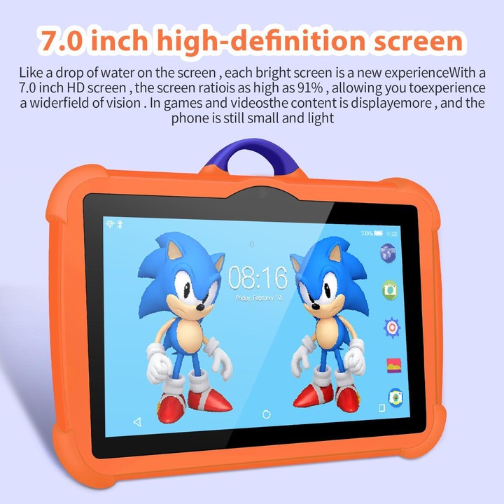 BDF C8 7 inch WiFi Kids Tablet PC with Silicone Case, 4GB+64GB, Android 13.0 MTK6735 Quad Core CPU, US Plug (Orange)