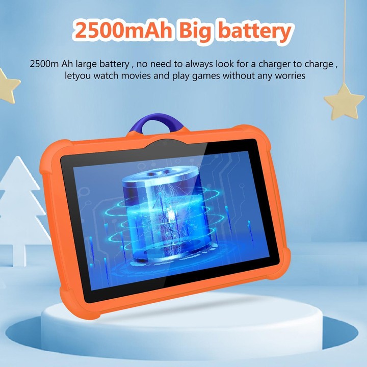 BDF C8 7 inch WiFi Kids Tablet PC with Silicone Case, 4GB+64GB, Android 13.0 MTK6735 Quad Core CPU, US Plug (Orange)