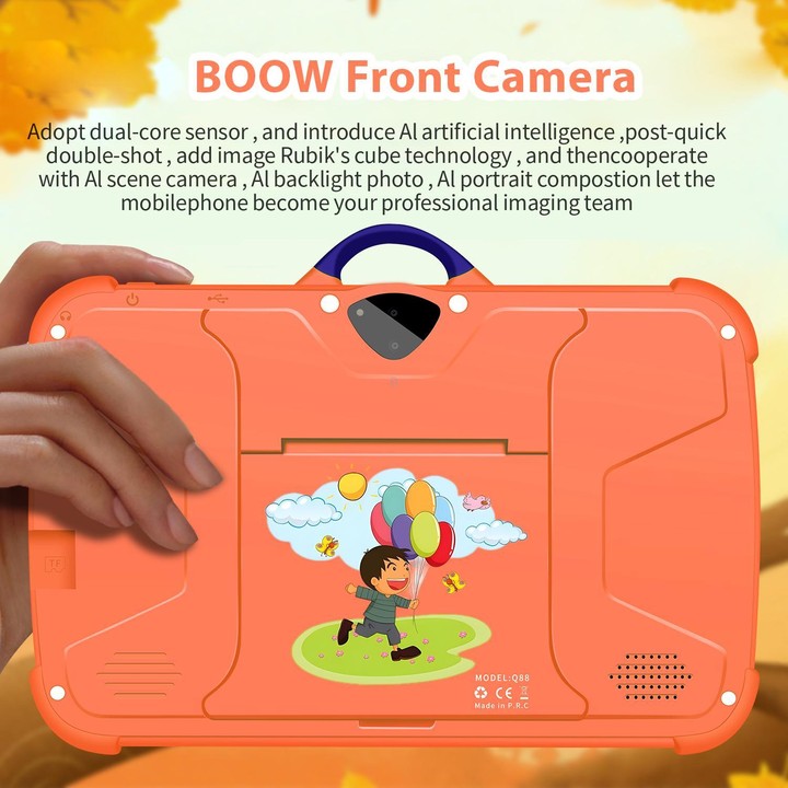 BDF C8 7 inch WiFi Kids Tablet PC with Silicone Case, 4GB+64GB, Android 13.0 MTK6735 Quad Core CPU, US Plug (Orange)