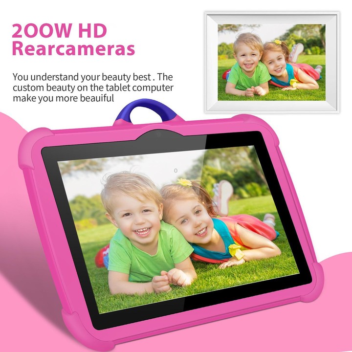 BDF C8 7 inch WiFi Kids Tablet PC with Silicone Case, 4GB+64GB, Android 13.0 MTK6735 Quad Core CPU, US Plug (Pink)