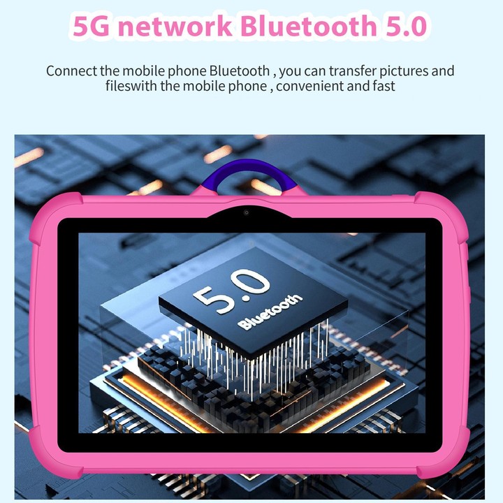 BDF C8 7 inch WiFi Kids Tablet PC with Silicone Case, 4GB+64GB, Android 13.0 MTK6735 Quad Core CPU, US Plug (Pink)