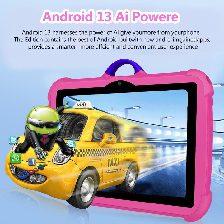 BDF C8 7 inch WiFi Kids Tablet PC with Silicone Case, 4GB+64GB, Android 13.0 MTK6735 Quad Core CPU, US Plug (Pink)