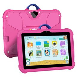 BDF C8 7 inch WiFi Kids Tablet PC with Silicone Case, 4GB+64GB, Android 13.0 MTK6735 Quad Core CPU, US Plug (Pink)
