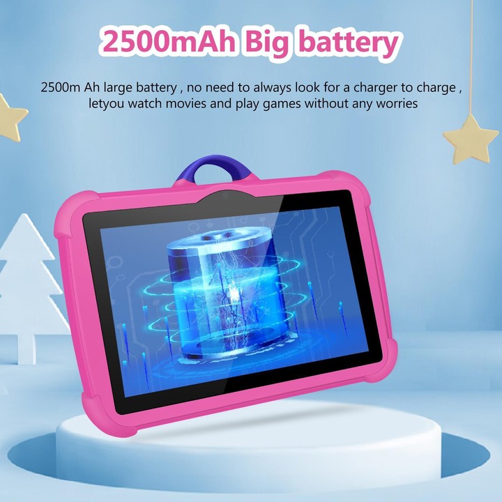 BDF C8 7 inch WiFi Kids Tablet PC with Silicone Case, 4GB+64GB, Android 13.0 MTK6735 Quad Core CPU, US Plug (Pink)