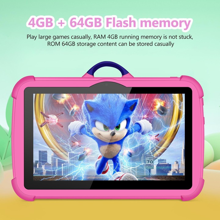 BDF C8 7 inch WiFi Kids Tablet PC with Silicone Case, 4GB+64GB, Android 13.0 MTK6735 Quad Core CPU, US Plug (Pink)