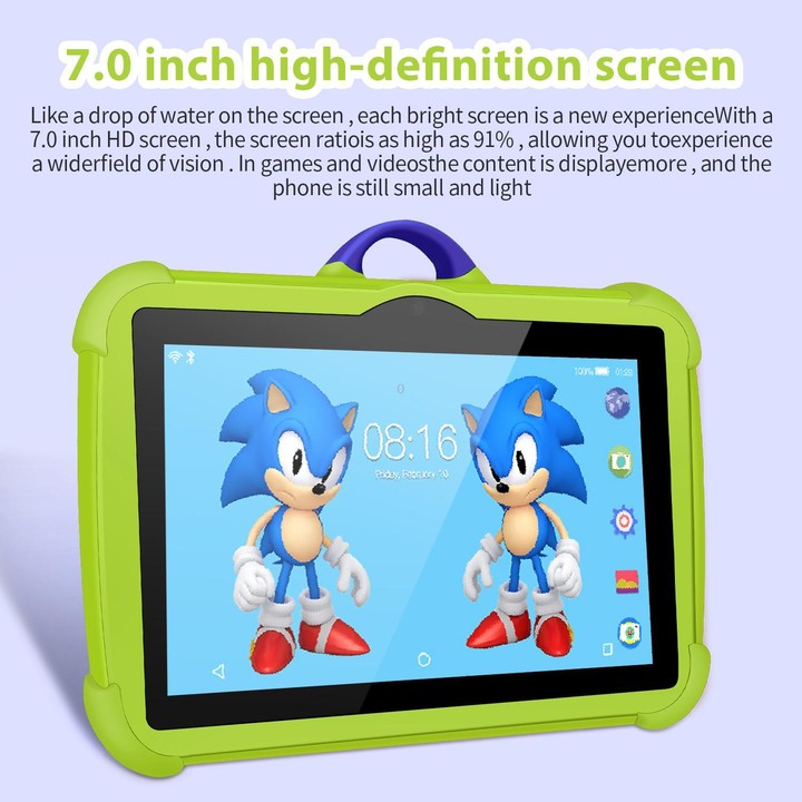 BDF C8 7 inch WiFi Kids Tablet PC with Silicone Case, 4GB+64GB, Android 13.0 MTK6735 Quad Core CPU, US Plug (Green)
