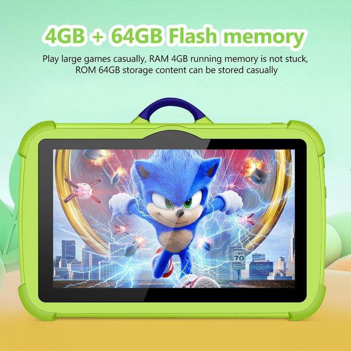 BDF C8 7 inch WiFi Kids Tablet PC with Silicone Case, 4GB+64GB, Android 13.0 MTK6735 Quad Core CPU, US Plug (Green)