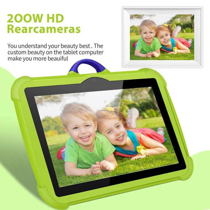 BDF C8 7 inch WiFi Kids Tablet PC with Silicone Case, 4GB+64GB, Android 13.0 MTK6735 Quad Core CPU, US Plug (Green)