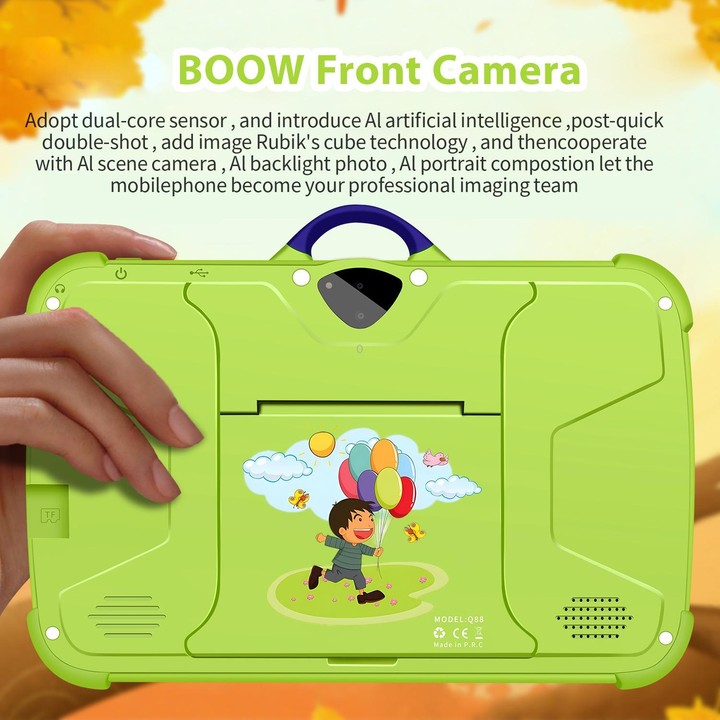 BDF C8 7 inch WiFi Kids Tablet PC with Silicone Case, 4GB+64GB, Android 13.0 MTK6735 Quad Core CPU, US Plug (Green)