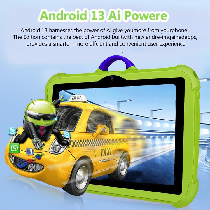 BDF C8 7 inch WiFi Kids Tablet PC with Silicone Case, 4GB+64GB, Android 13.0 MTK6735 Quad Core CPU, US Plug (Green)