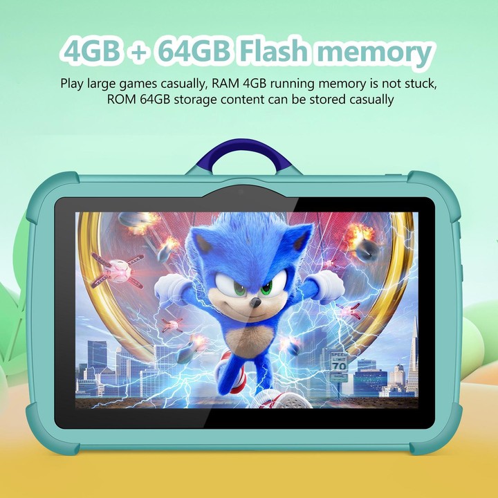 BDF C8 7 inch WiFi Kids Tablet PC with Silicone Case, 4GB+64GB, Android 13.0 MTK6735 Quad Core CPU, US Plug (Sky Blue)