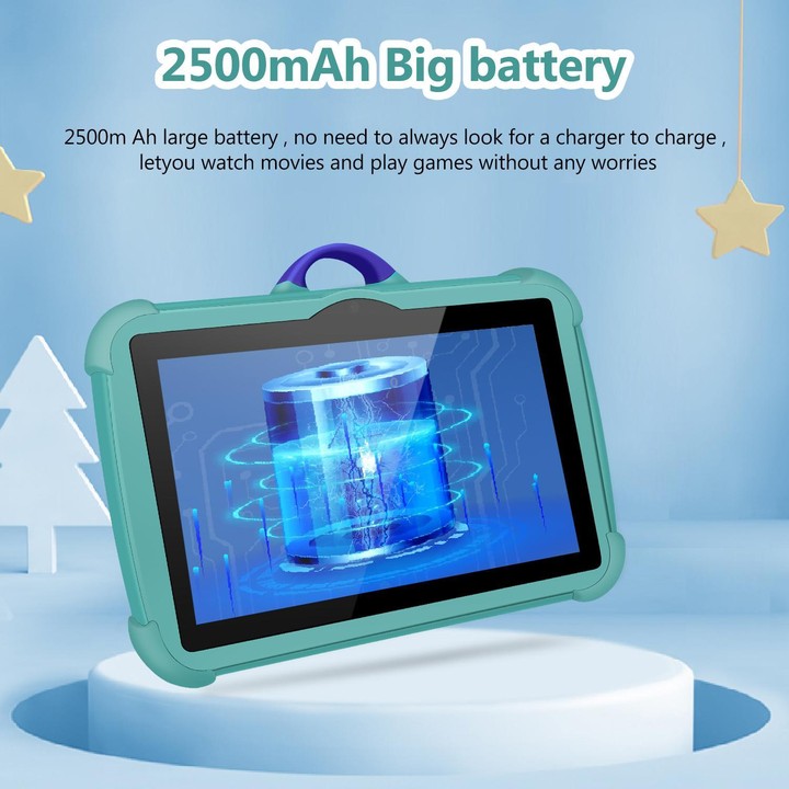 BDF C8 7 inch WiFi Kids Tablet PC with Silicone Case, 4GB+64GB, Android 13.0 MTK6735 Quad Core CPU, US Plug (Sky Blue)
