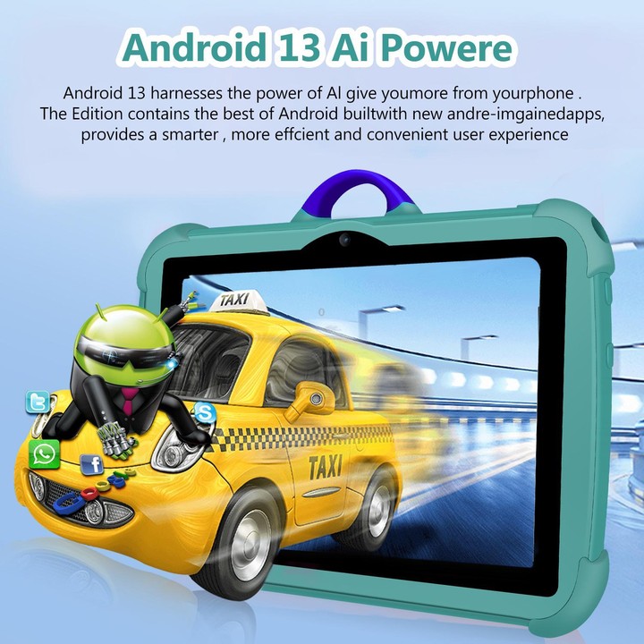 BDF C8 7 inch WiFi Kids Tablet PC with Silicone Case, 4GB+64GB, Android 13.0 MTK6735 Quad Core CPU, US Plug (Sky Blue)