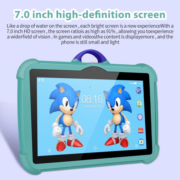 BDF C8 7 inch WiFi Kids Tablet PC with Silicone Case, 4GB+64GB, Android 13.0 MTK6735 Quad Core CPU, US Plug (Sky Blue)
