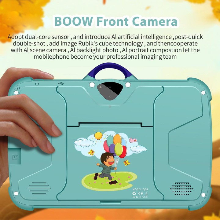 BDF C8 7 inch WiFi Kids Tablet PC with Silicone Case, 4GB+64GB, Android 13.0 MTK6735 Quad Core CPU, US Plug (Sky Blue)