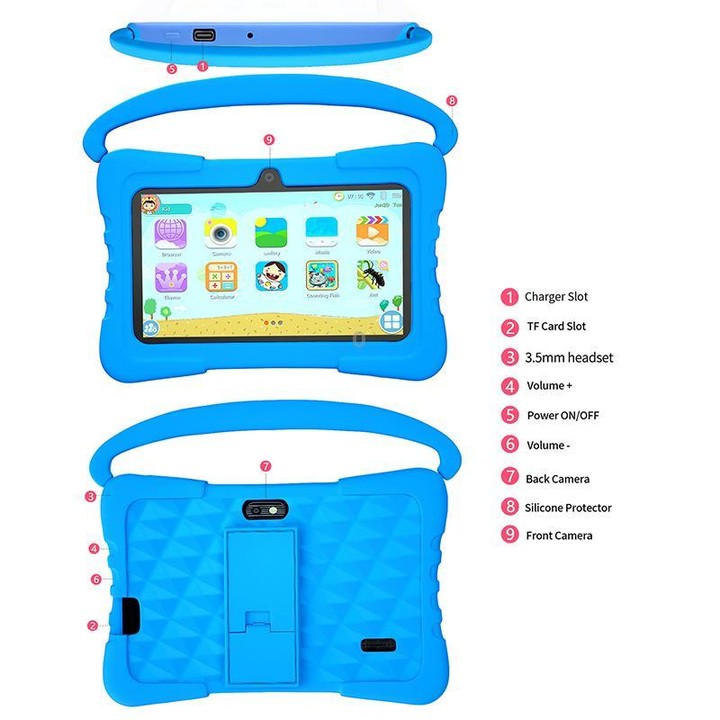 BDF K3 7 inch WiFi Kids Tablet PC with Silicone Case, 3GB+32GB, Android 13.0 MTK6735 Quad Core CPU, US Plug (Pink)