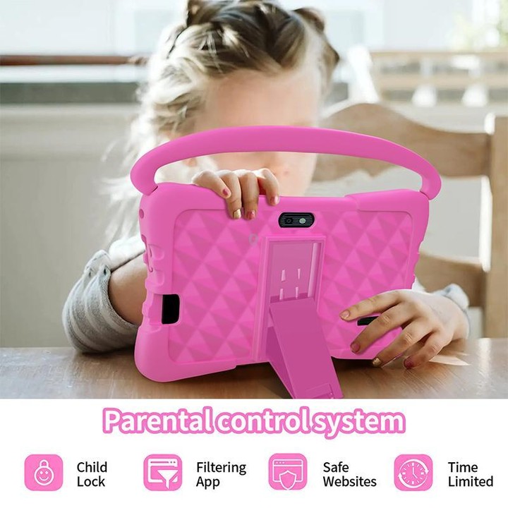 BDF K3 7 inch WiFi Kids Tablet PC with Silicone Case, 3GB+32GB, Android 13.0 MTK6735 Quad Core CPU, US Plug (Pink)