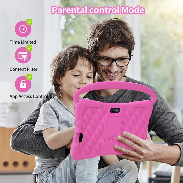 BDF K3 7 inch WiFi Kids Tablet PC with Silicone Case, 4GB+64GB, Android 13.0 MTK6735 Quad Core CPU, US Plug (Pink)
