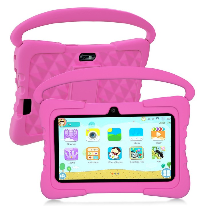BDF K3 7 inch WiFi Kids Tablet PC with Silicone Case, 4GB+64GB, Android 13.0 MTK6735 Quad Core CPU, US Plug (Pink)