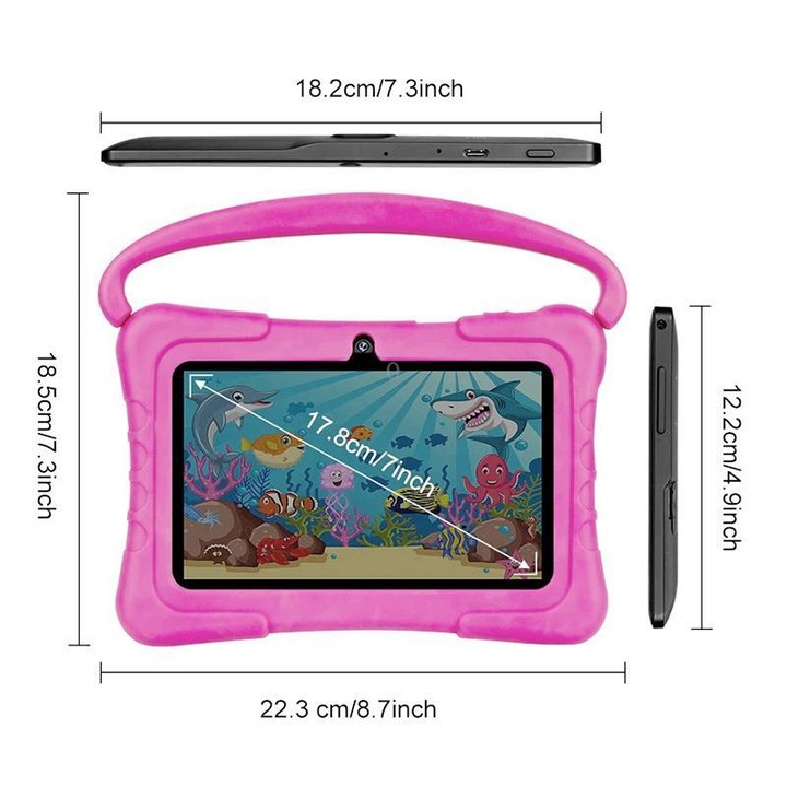 BDF K3 7 inch WiFi Kids Tablet PC with Silicone Case, 4GB+64GB, Android 13.0 MTK6735 Quad Core CPU, US Plug (Pink)